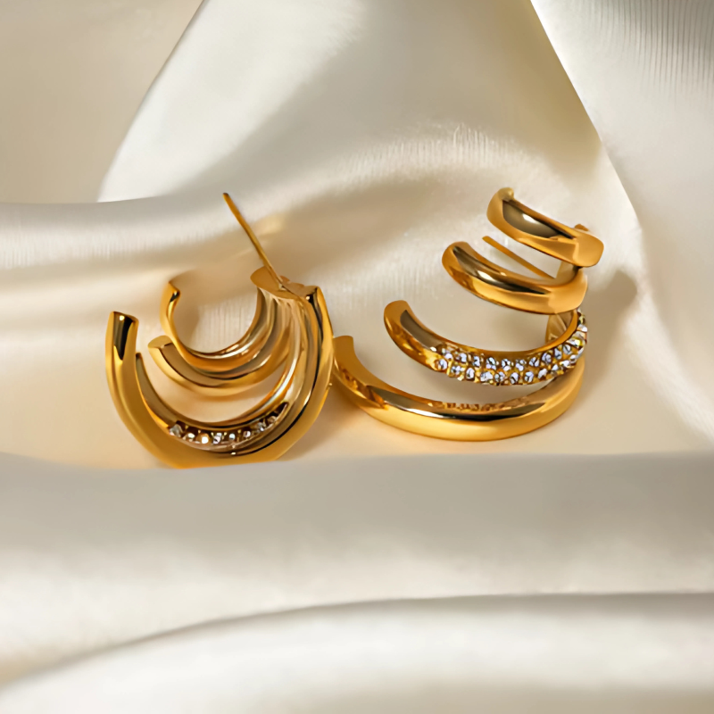 Triple Hoop Earrings with Zircon – Clara
