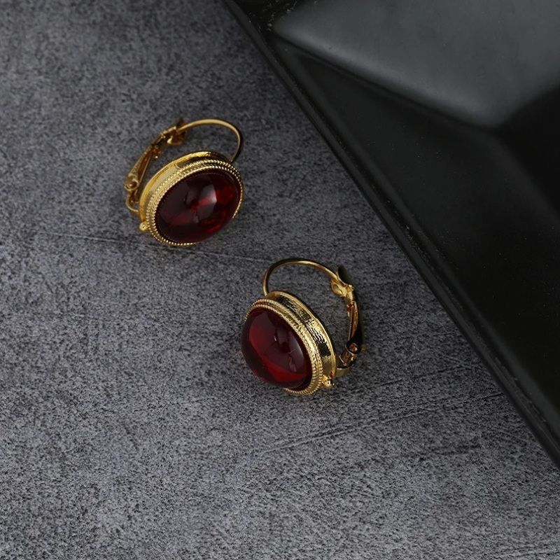 Vintage Gold Clip-On Earrings with Stone - Seraphina