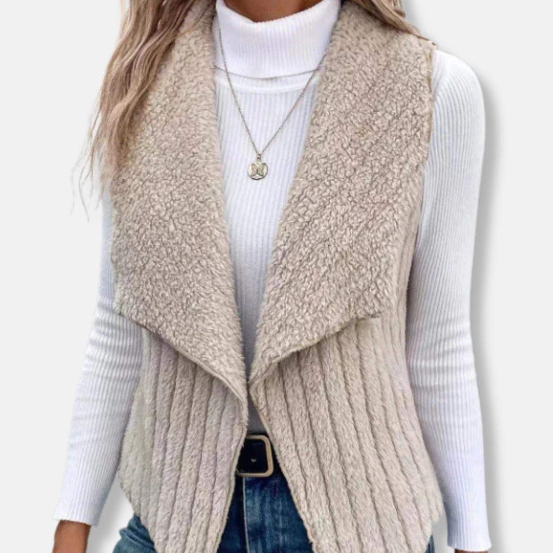 Isabella Cotton Sleeveless Vest | Shawl Collar Ribbed Vest