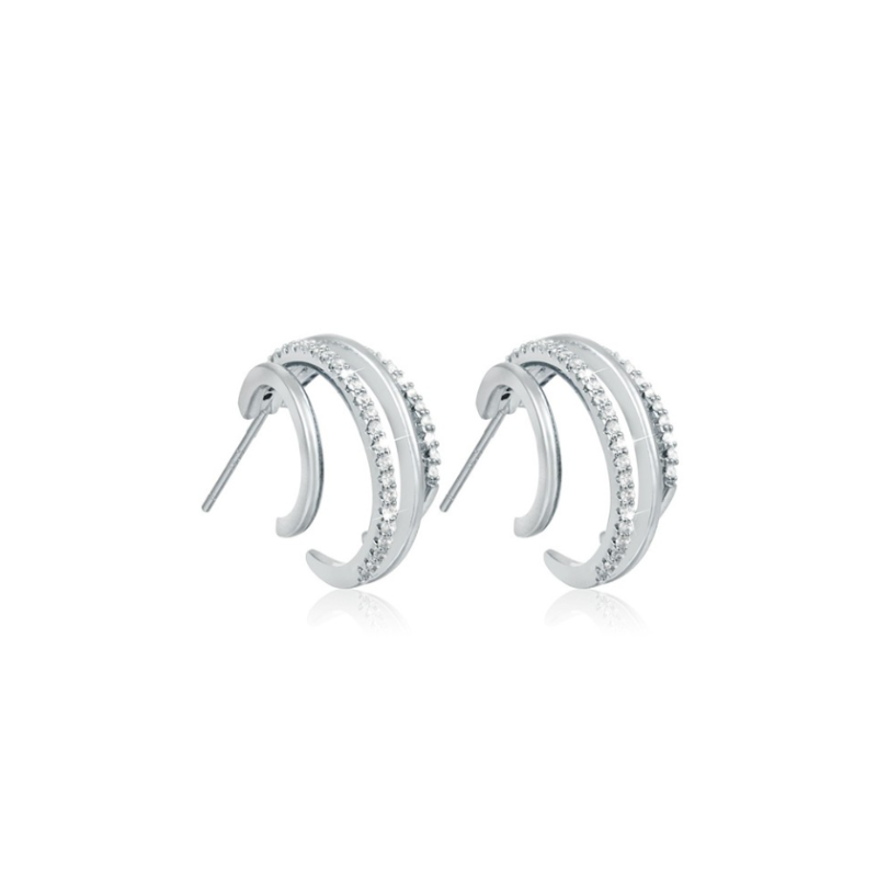 Double Hoop Earrings with White Zirconia - Margot
