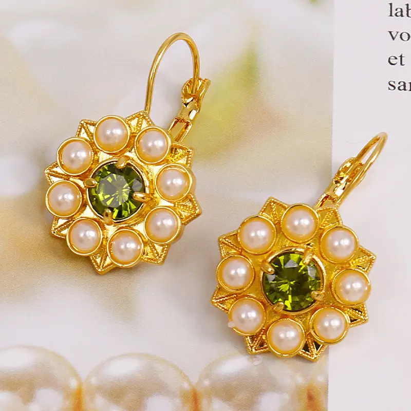 Gold Flower Earrings with Pearls - Elara