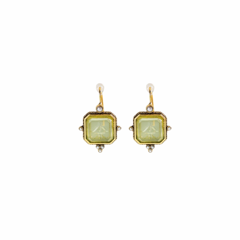 Vintage Green & Pearl Earrings | Gold