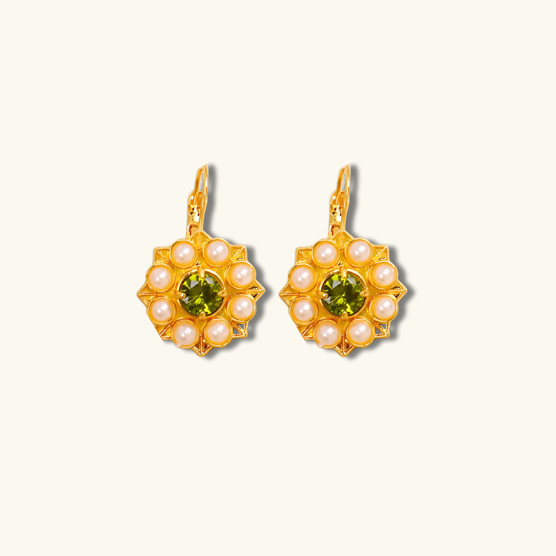 Gold Flower Earrings with Pearls - Elara