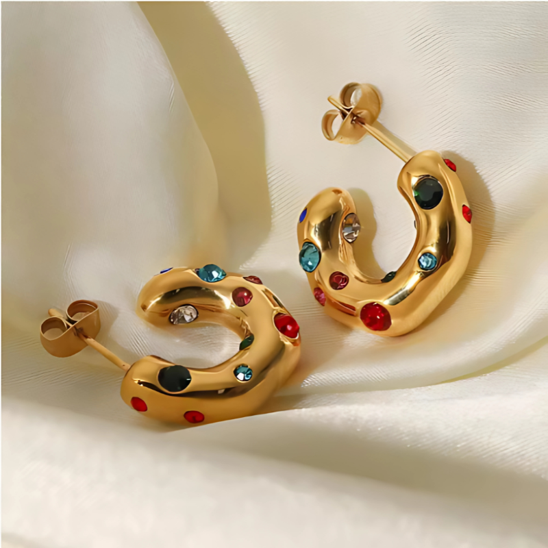 Gold Plated Zircon Hoop Earrings - Ashley