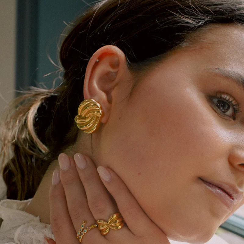 Twisted Knot Gold-Plated Earrings - Olivia