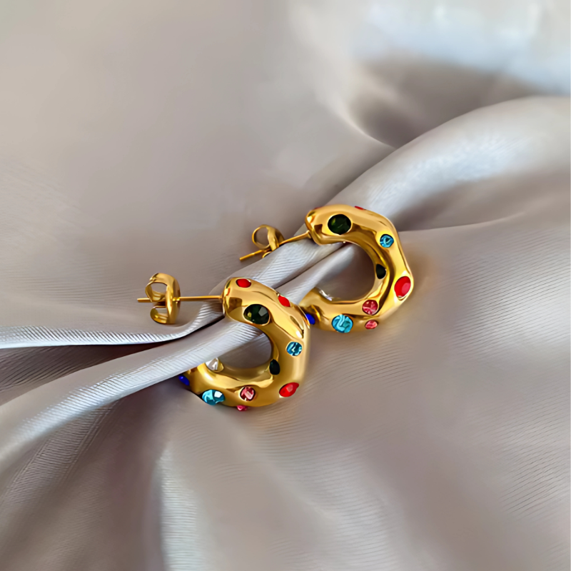 Gold Plated Zircon Hoop Earrings - Ashley