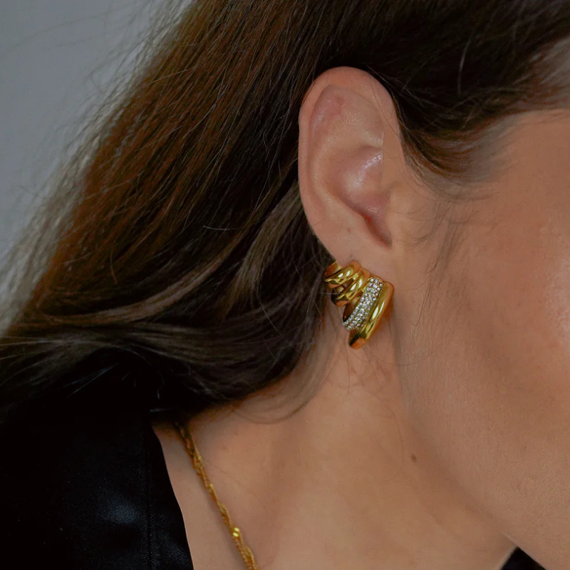 Triple Hoop Earrings with Zircon – Clara