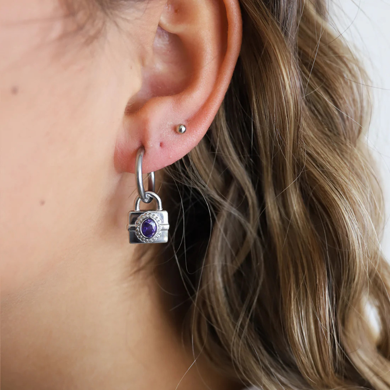 Gemstone Lock Hoop Earrings - Kaia