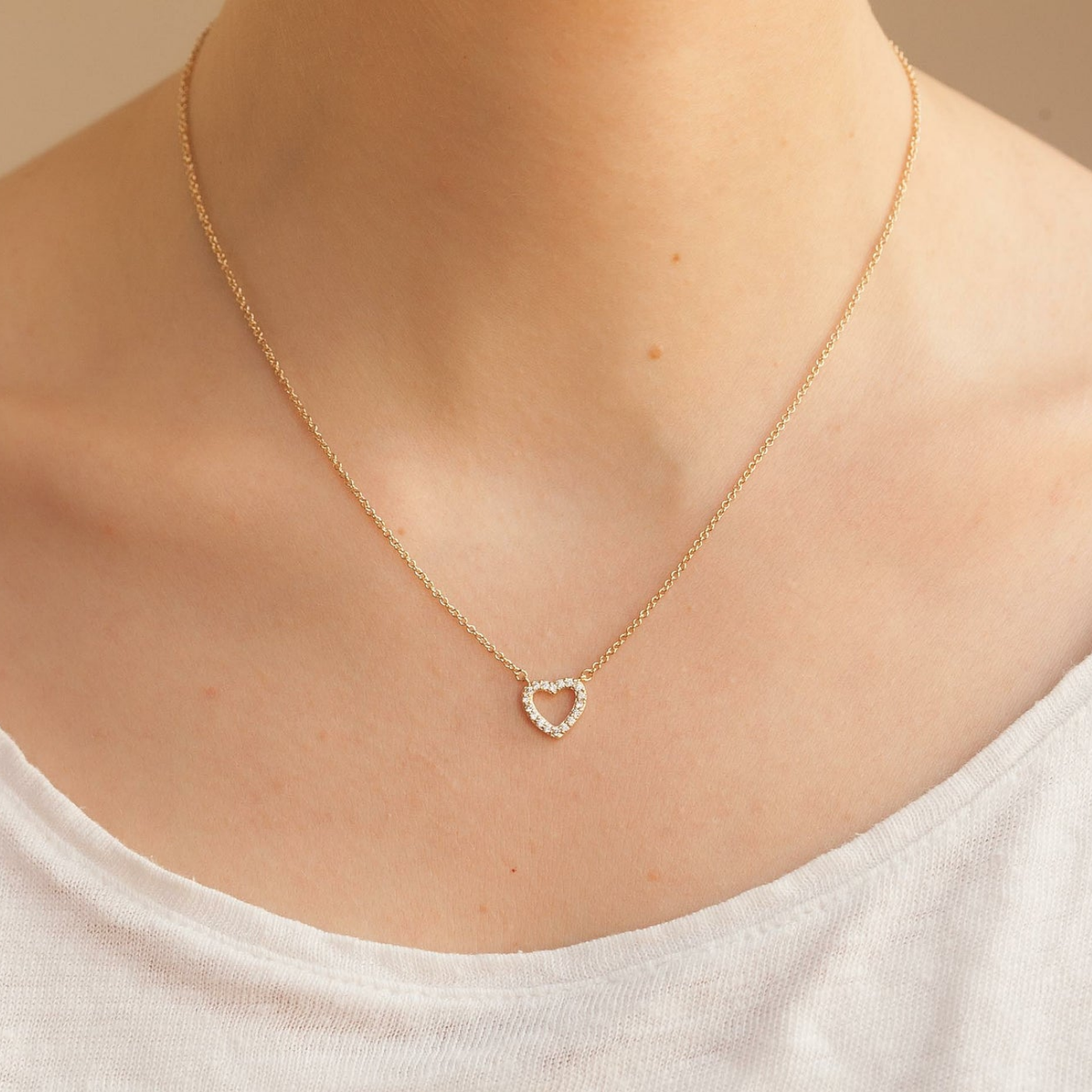 Small love necklace - gold diamond heart necklace