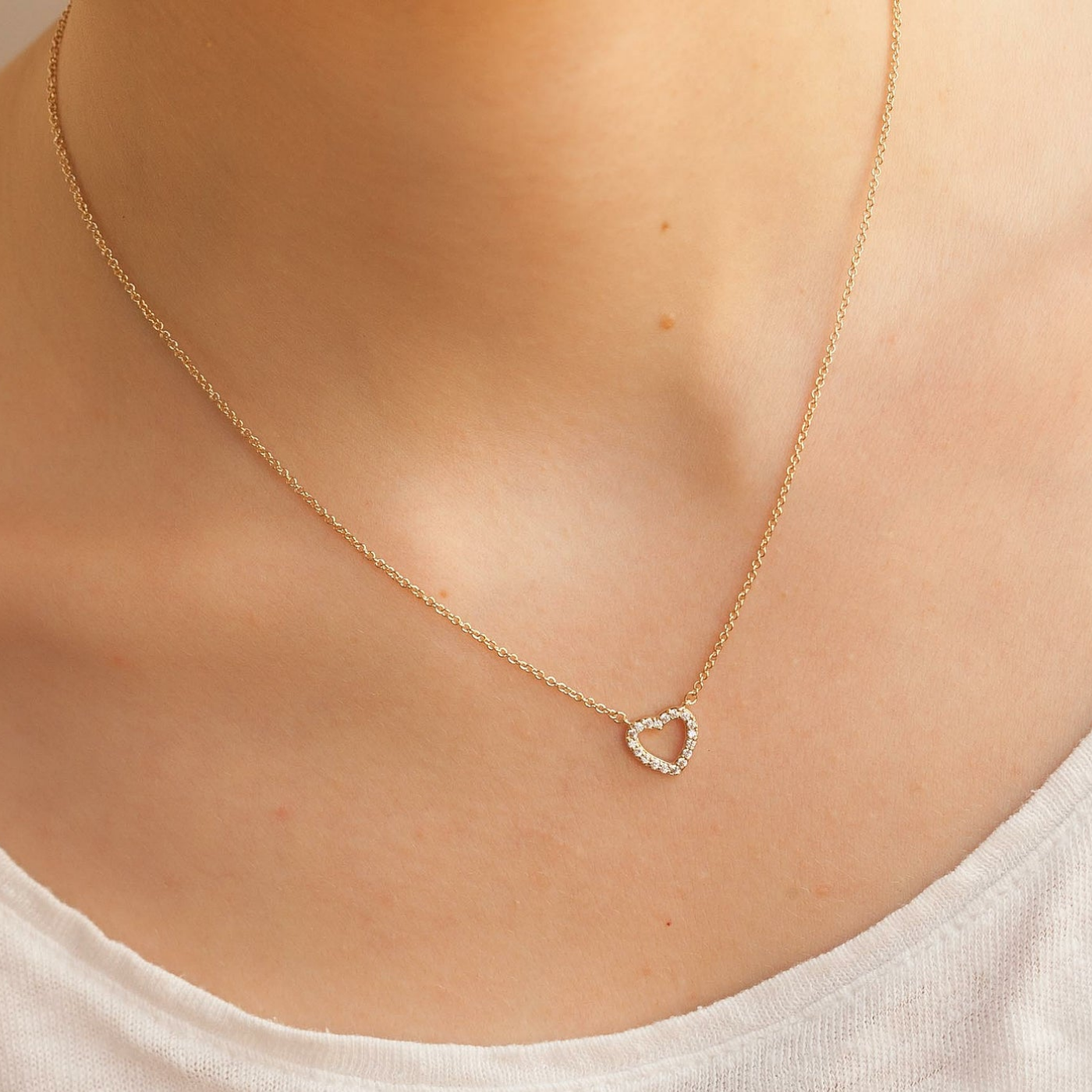 Small love necklace - gold diamond heart necklace
