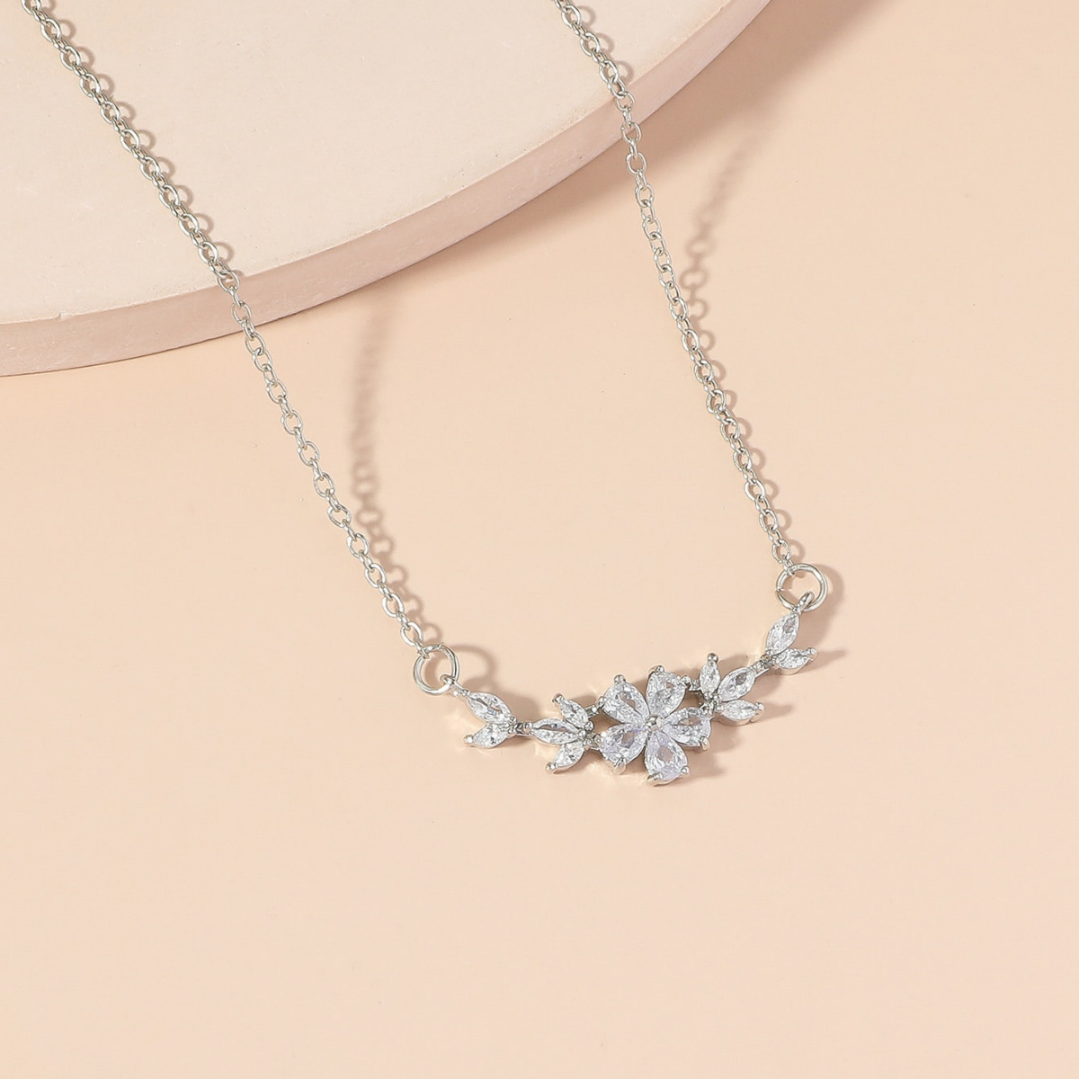 Flower charm necklace - Zirconia petal necklace