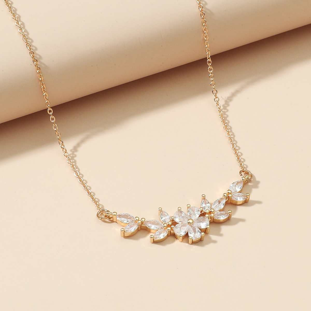 Flower charm necklace - Zirconia petal necklace