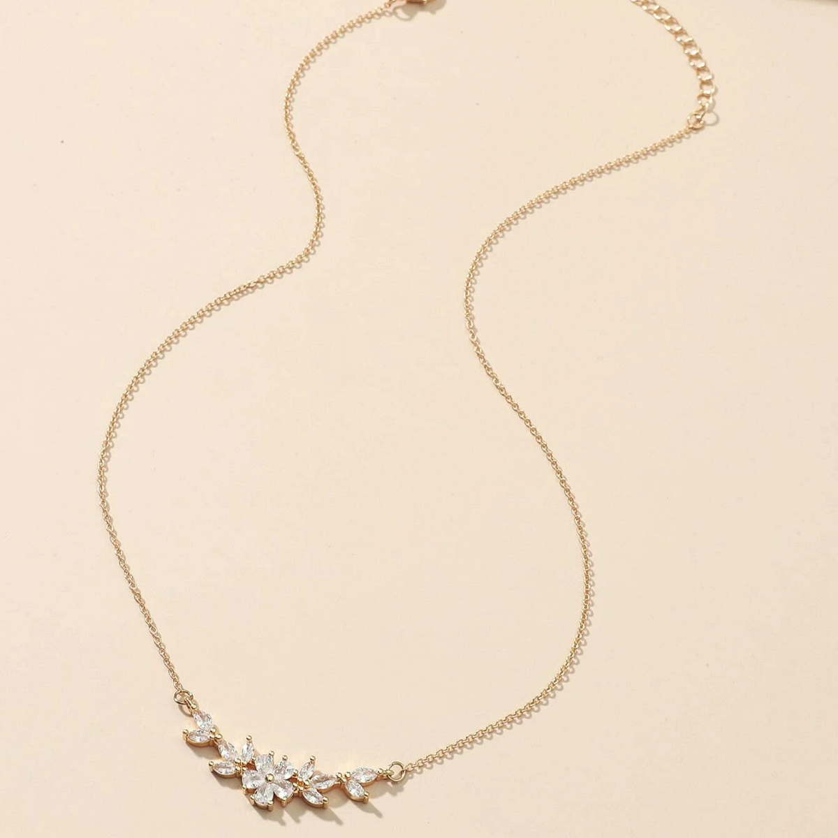 Flower charm necklace - Zirconia petal necklace