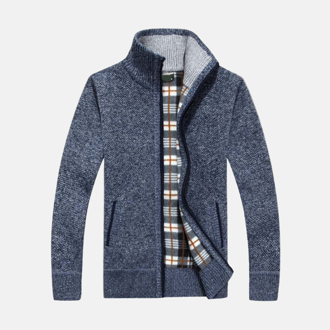 Freddie Cotton Check Sweater Jacket | Stand Collar Zip Jacket