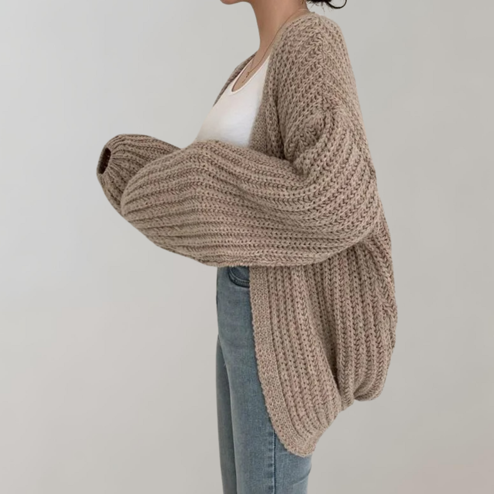 Isla Cotton Oversized Cardigan Sweater | Ribbed Balloon Sleeve Cardigan Sweater