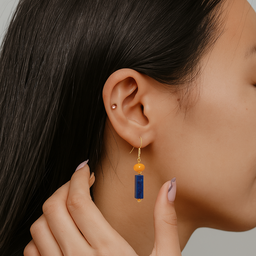 Navy Blue Cube Earrings - Nina
