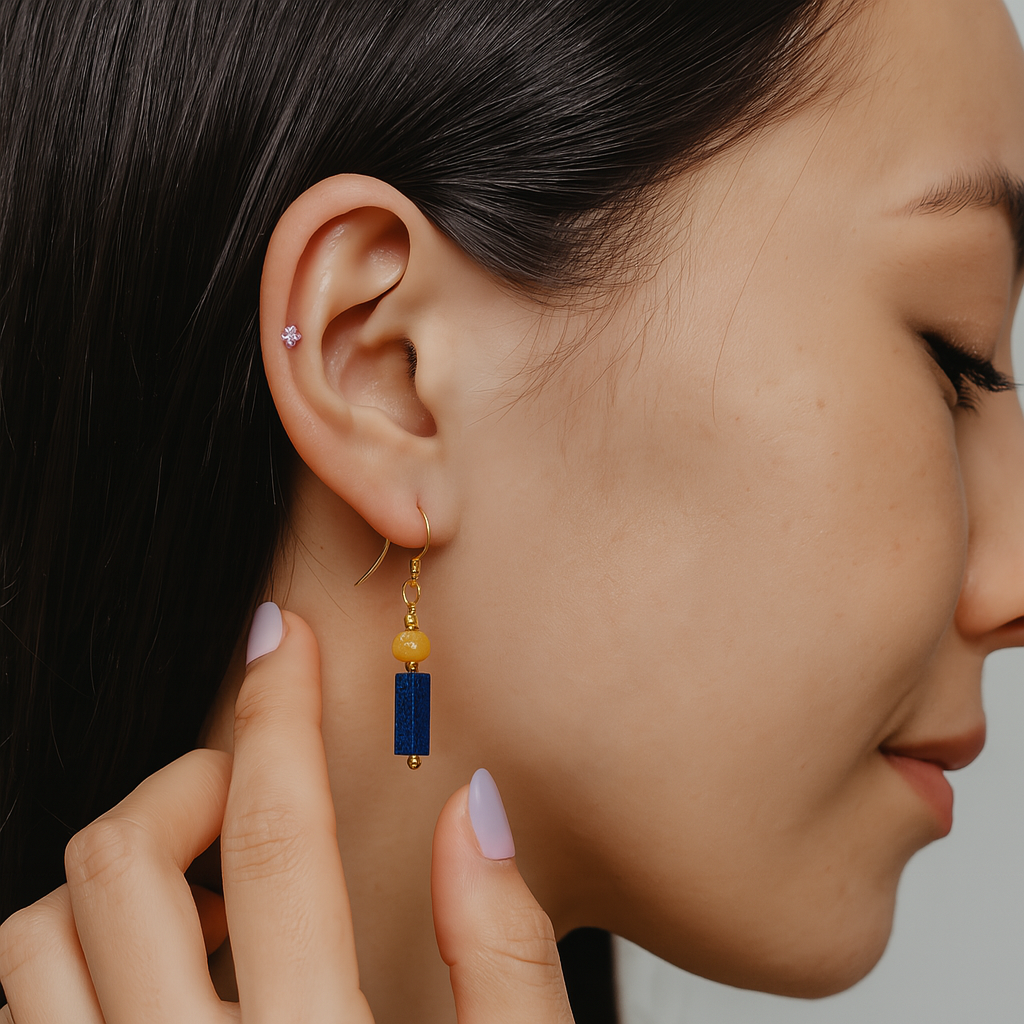 Navy Blue Cube Earrings - Nina