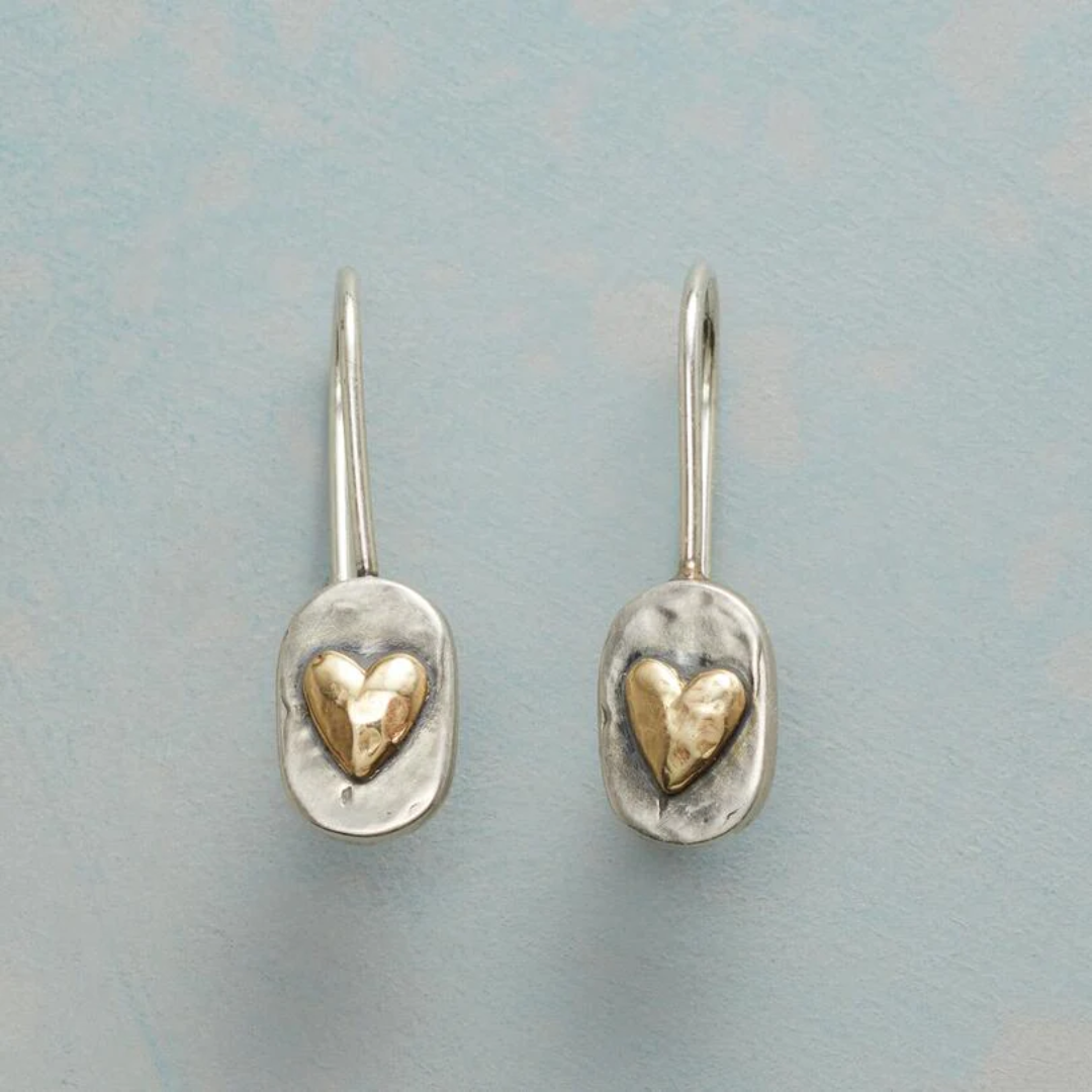 Vintage Gold Heart Silver Earrings | Olivia