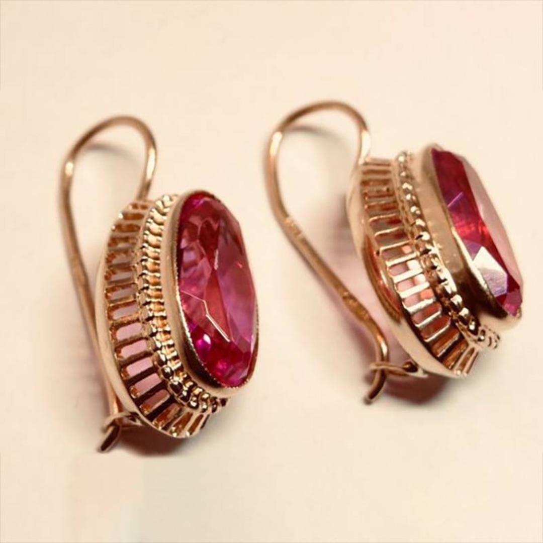 Vintage Red Crystal Rose Gold Earrings | Sophia