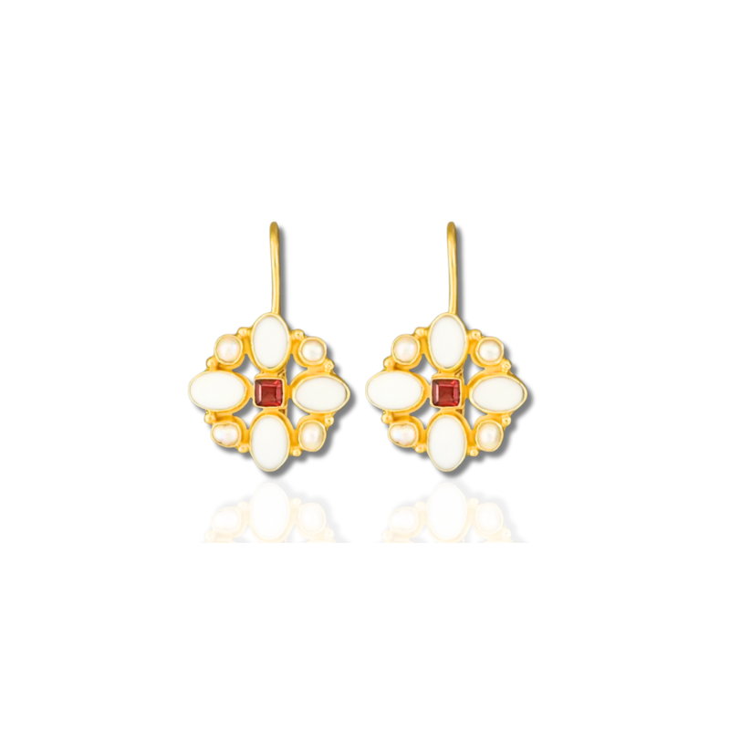 Gold Flower Drop Earrings with Opal - Liora
