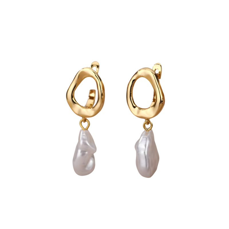 Gold Plated Baroque Pearl Earrings - Ellie
