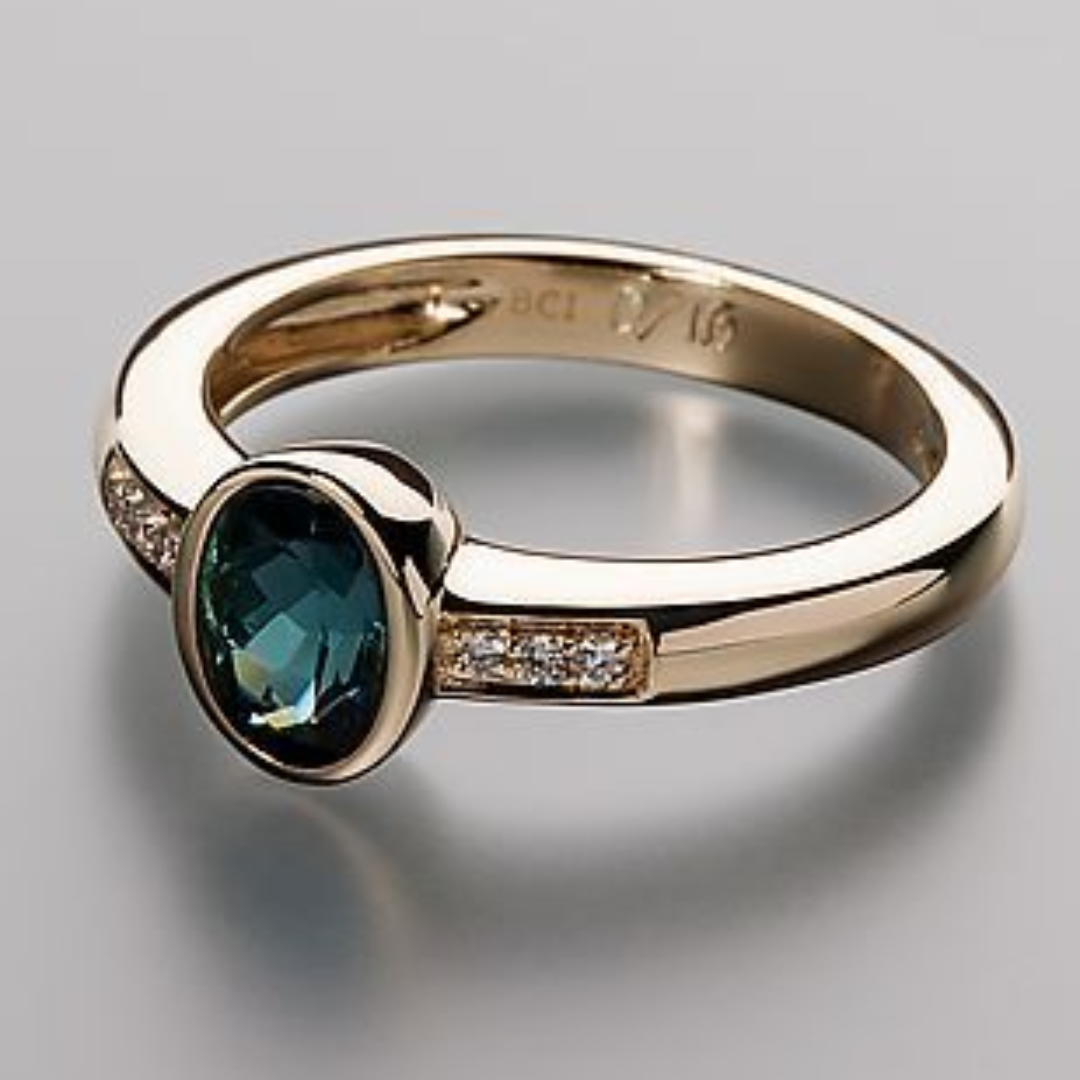 Vintage Blue Inlaid Crystal Gold Ring | Sophie