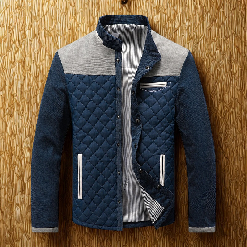 Men’s Quilted Jacket – Slim Fit – Hybrid Texture – Stand Collar – Snap Button Closure
