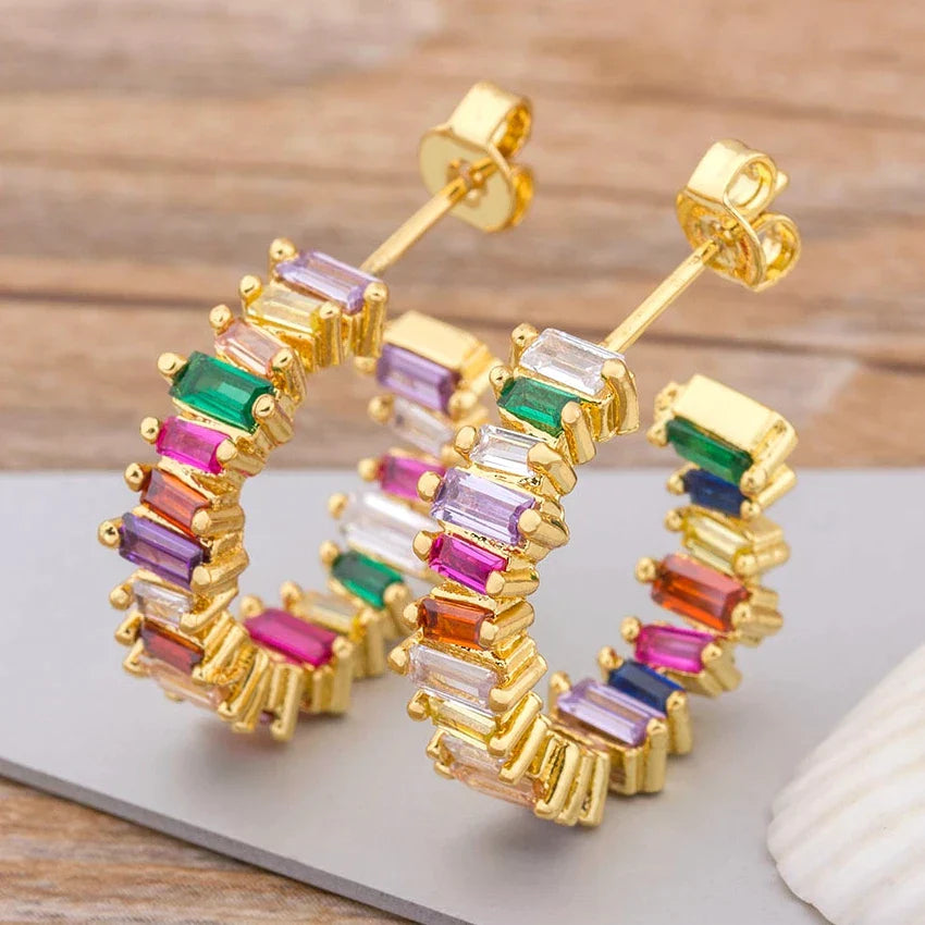 Rainbow Zirconia Earrings in Gold