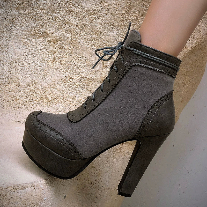 Rosie Suede Wingtip Brogue Ankle Boots | Block Heel Platform Boots