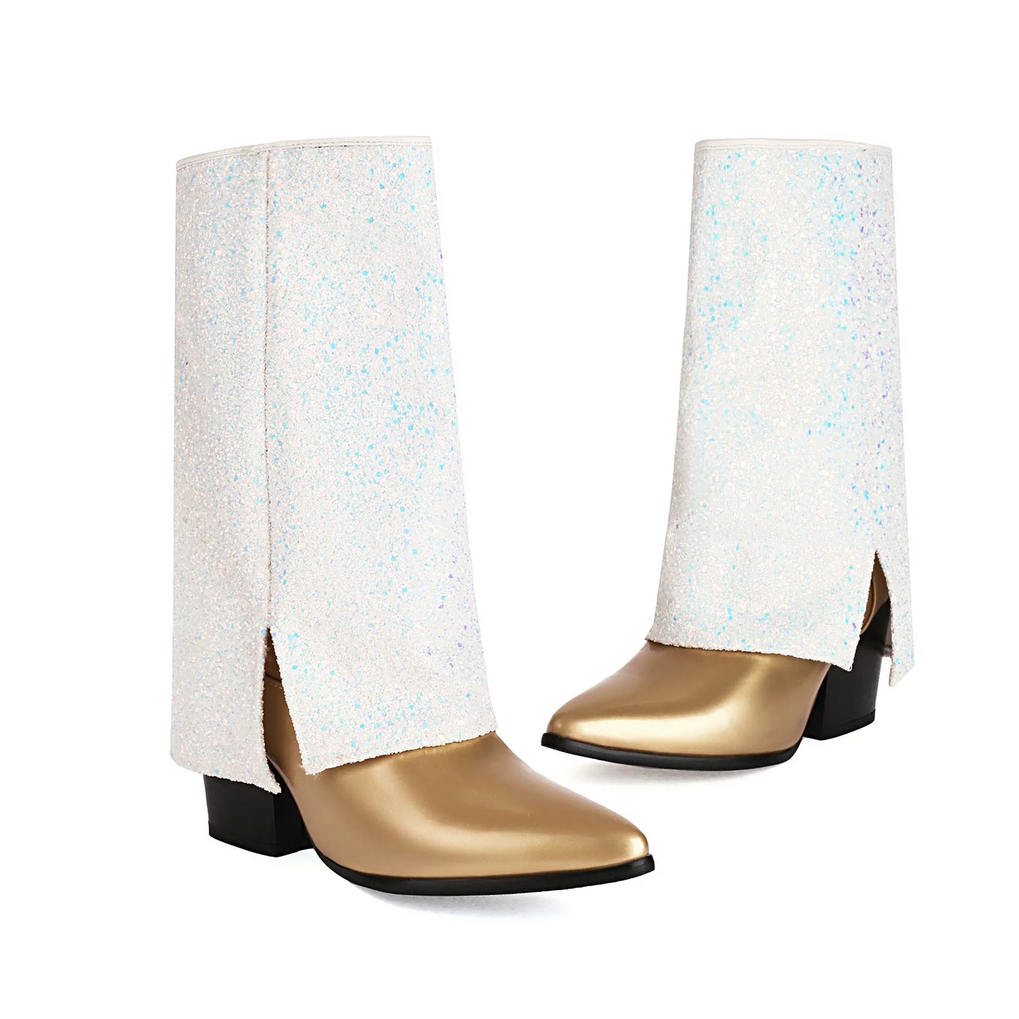 Isabella Leather Mid-Calf Boots | Glittered Pointed Toe Boots
