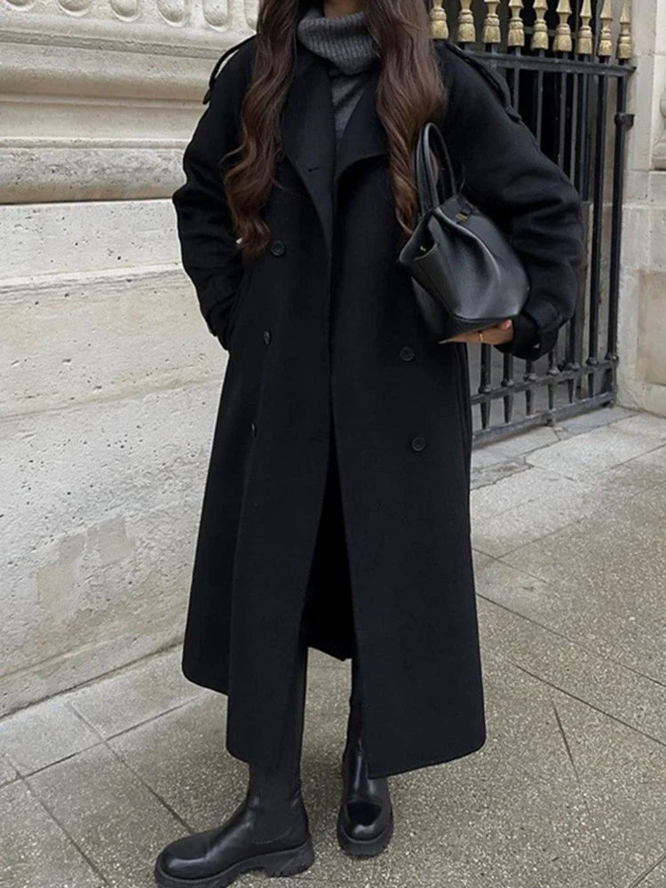Isabella Wool Double-Breasted Trench Coat | Oversized Belted Trench Coat