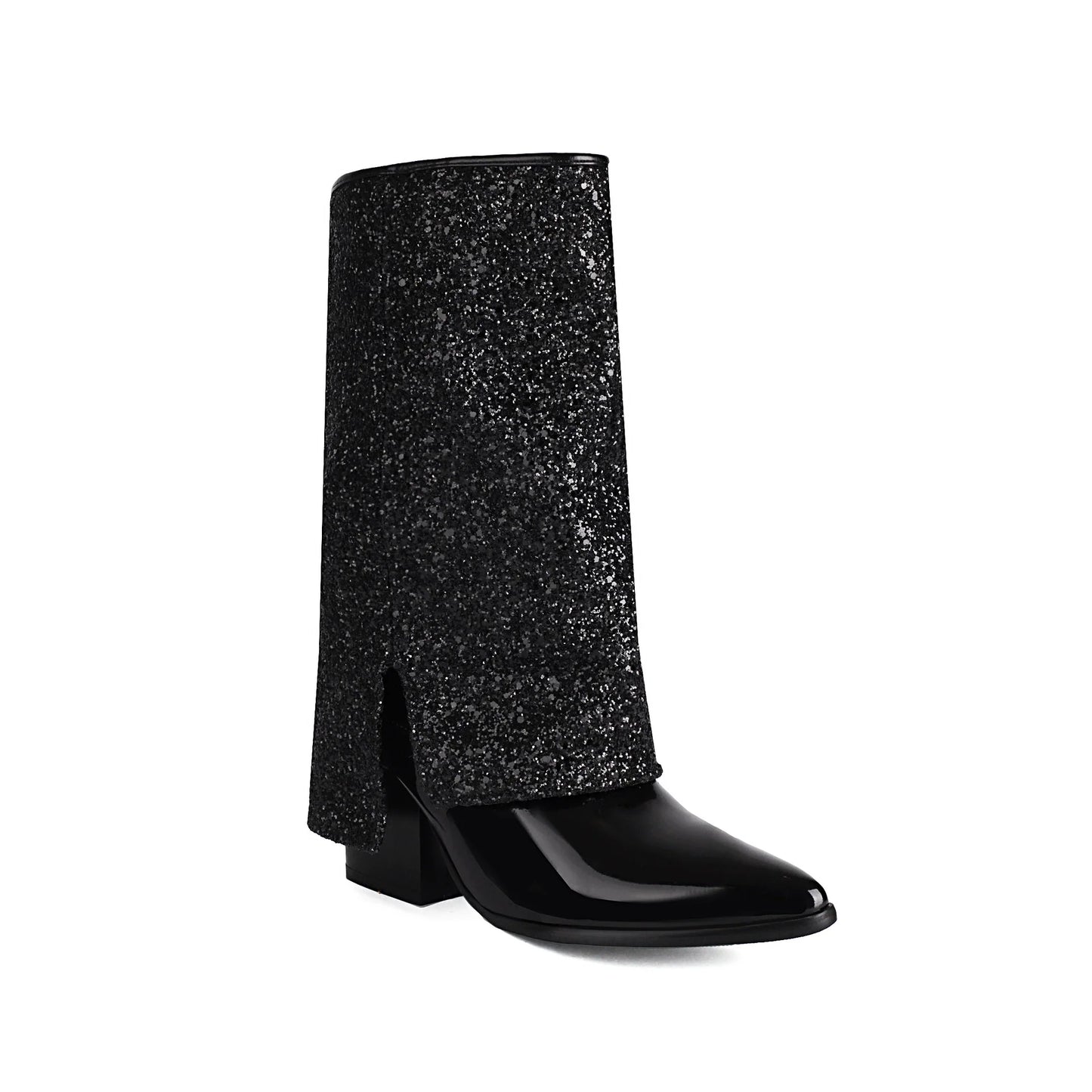 Isabella Leather Mid-Calf Boots | Glittered Pointed Toe Boots
