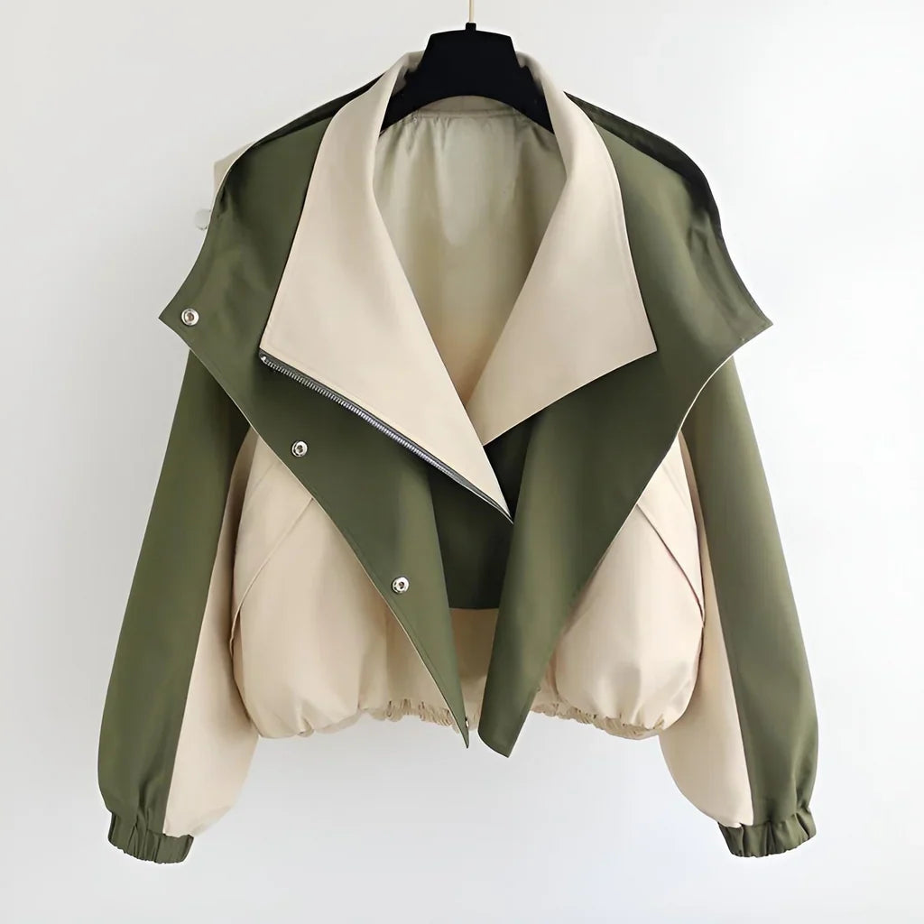 Rosie Nylon Blouson Jacket | Two-Tone Lapel Collar Jacket