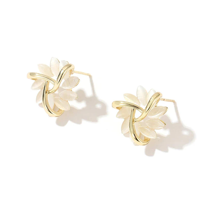 Elegant and Exquisite Opal Petal Circle Stud Earrings in Gold