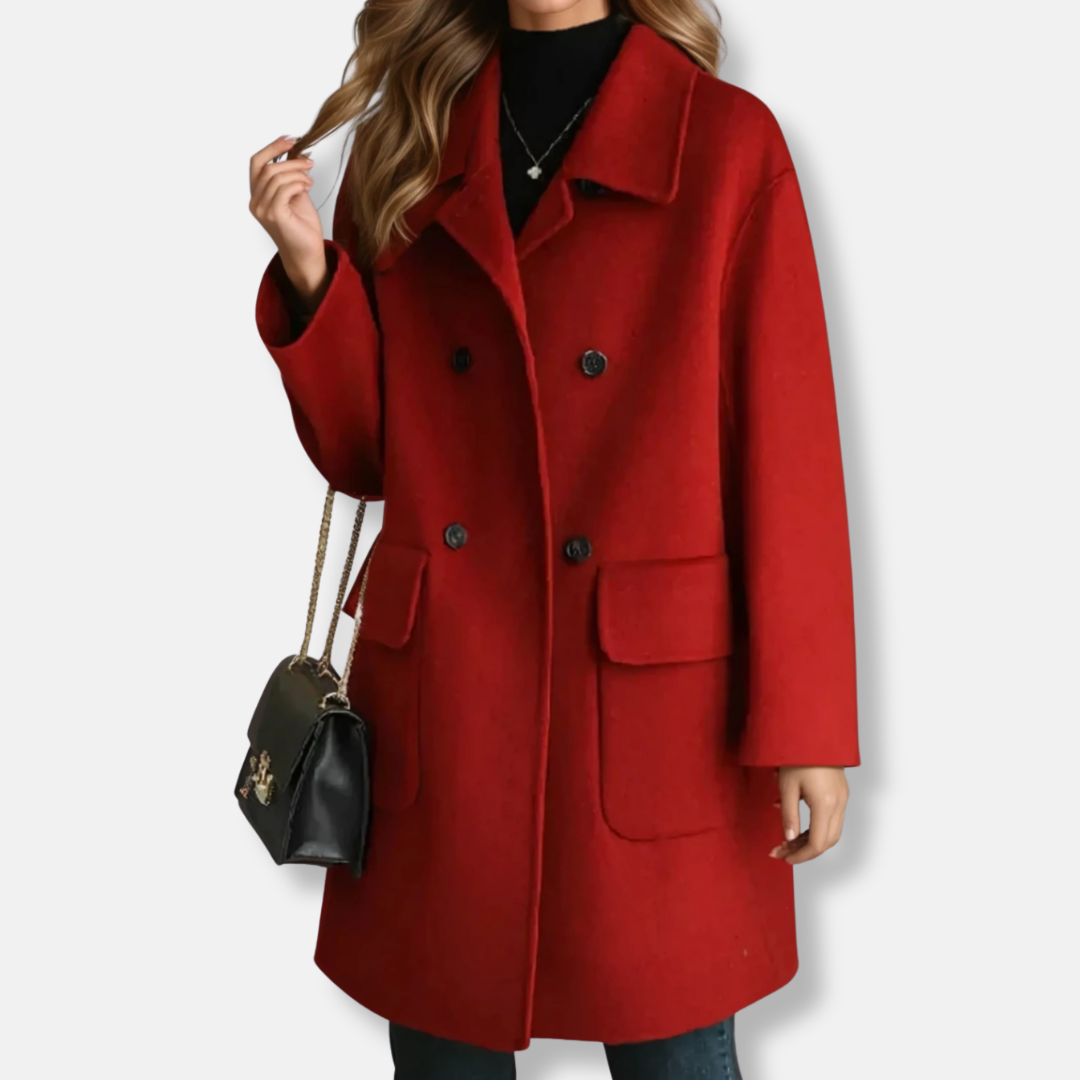 Rosie Wool Double-Breasted Coat | Loose Fit Mid-Thigh Coat
