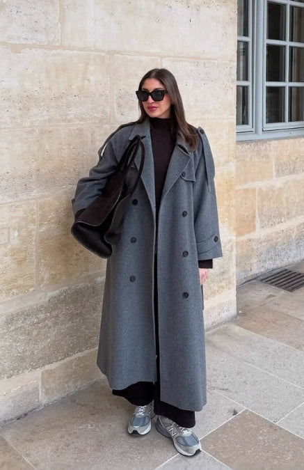 Isabella Wool Double-Breasted Trench Coat | Oversized Belted Trench Coat