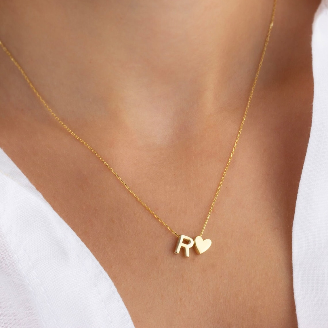 Heart Initial Necklace - Personalised Letter Heart