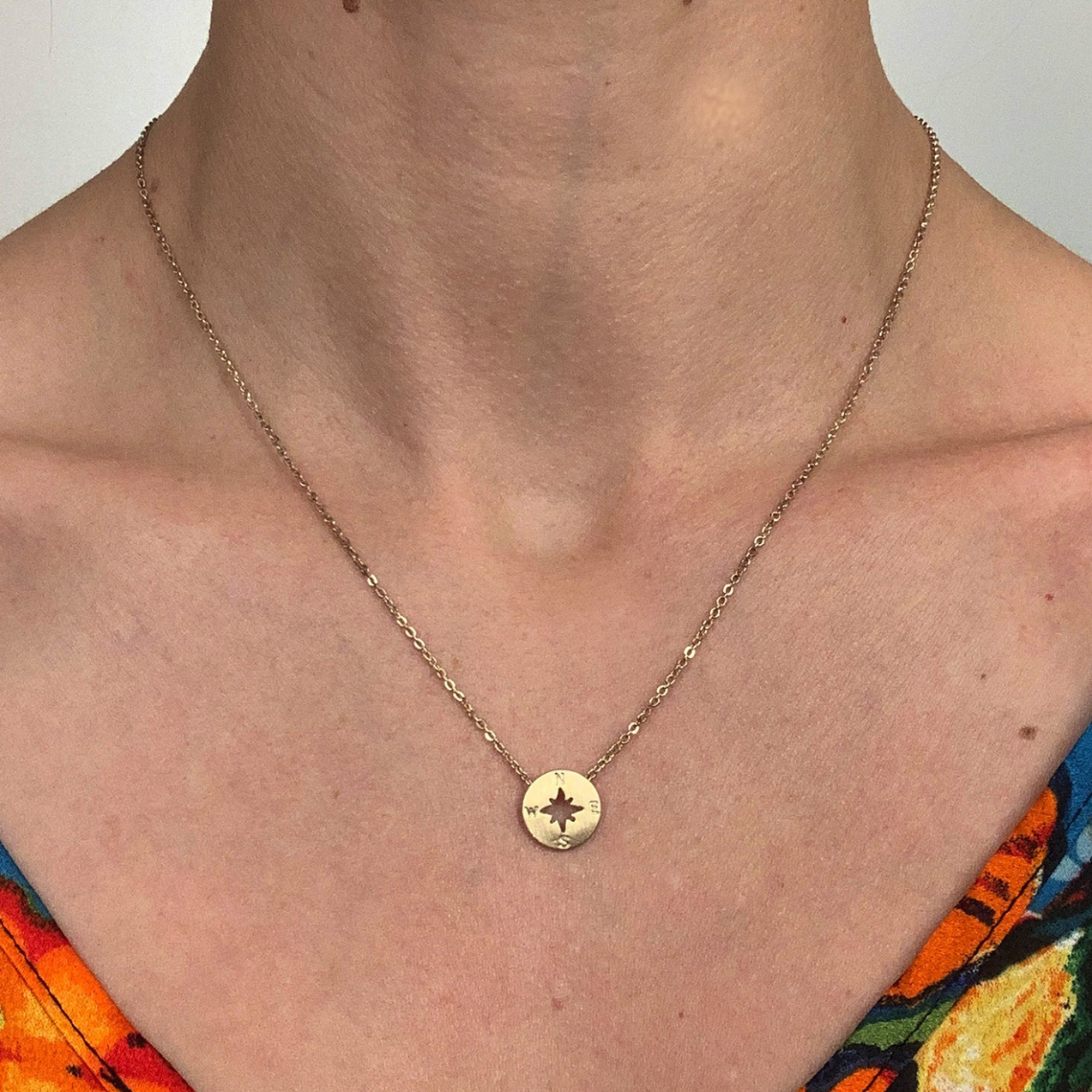 Round compass - charm necklace