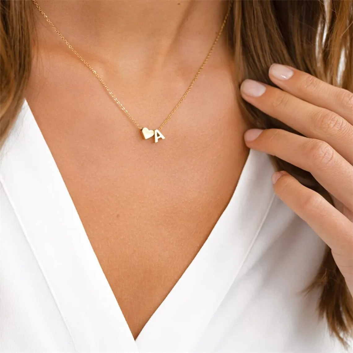 Heart Initial Necklace - Personalised Letter Heart