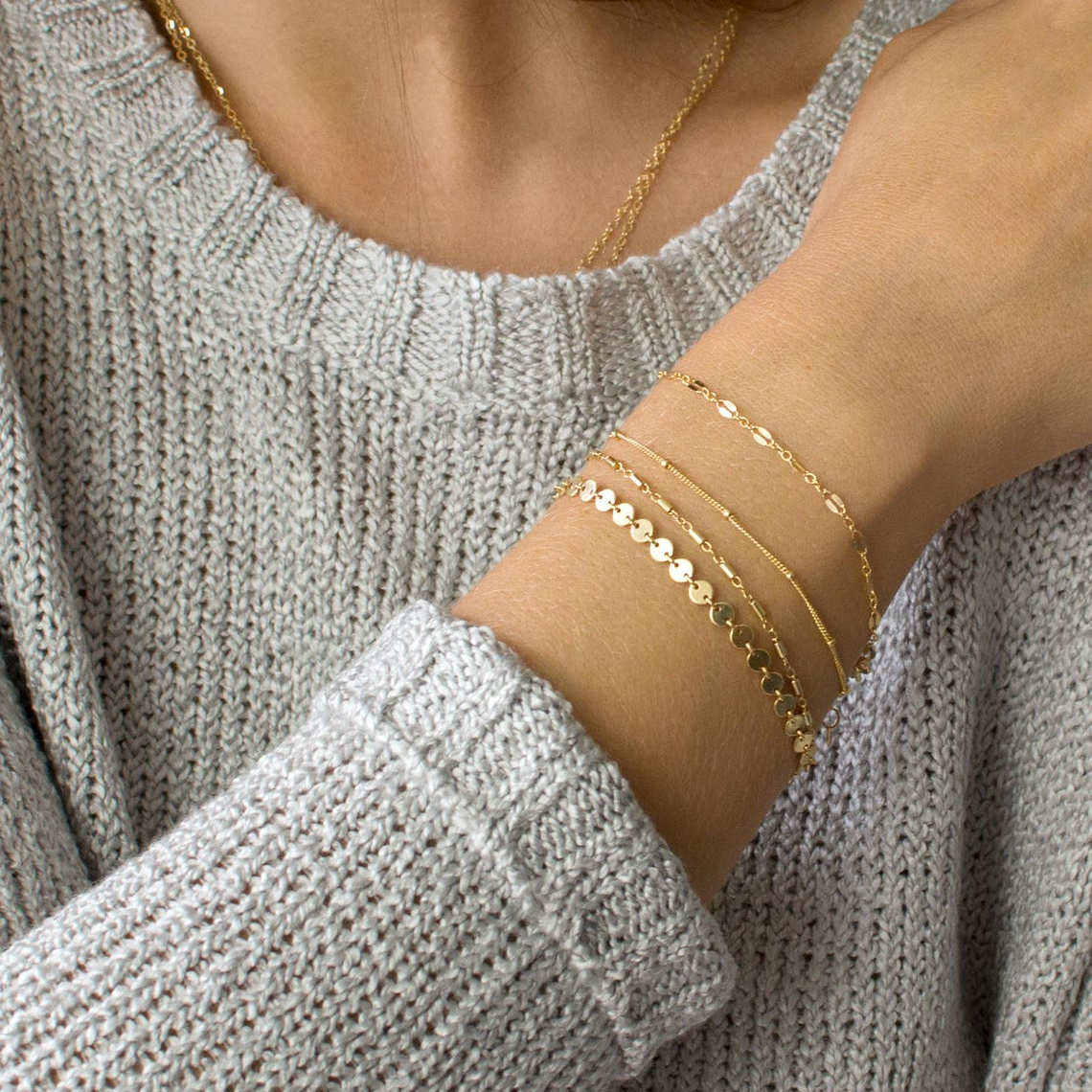 Tube chain disc bracelet - Layer bracelet set