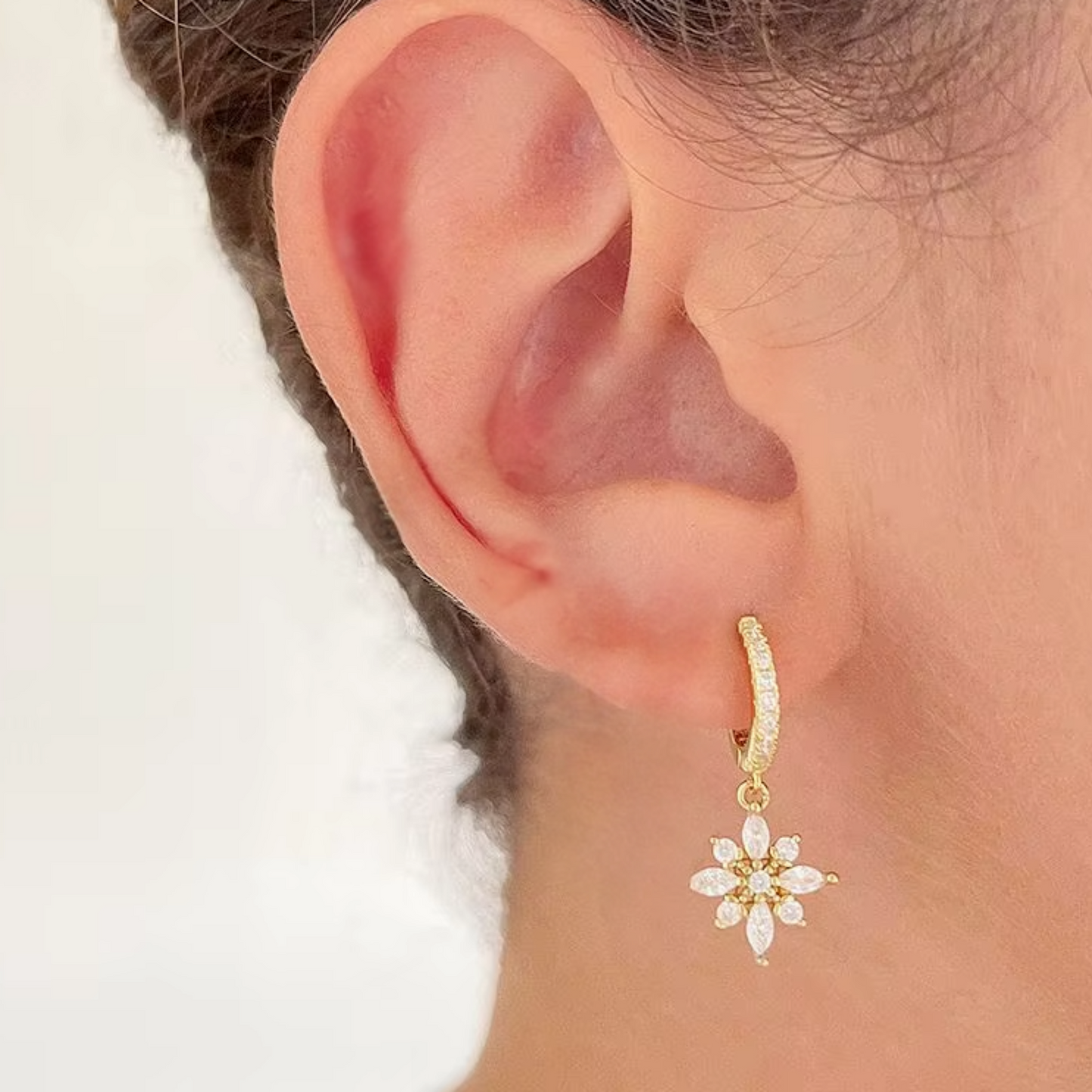 Gold Crystal Flower Hoop Earrings | Lily