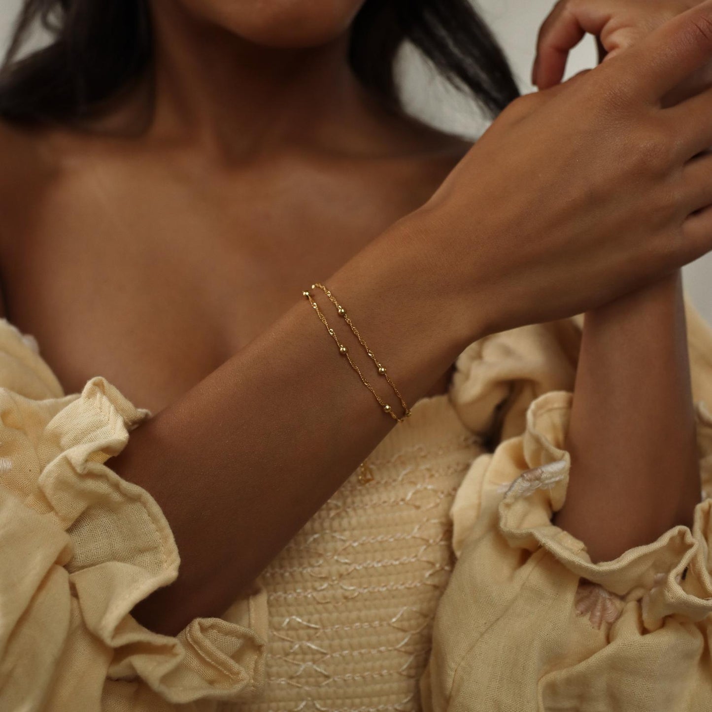 Ripple bead double chain - layered bracelet