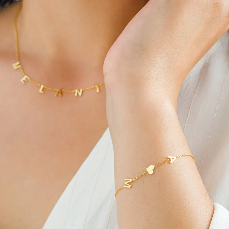 Double Initial Heart bracelet - Double Love Heart bracelet for you