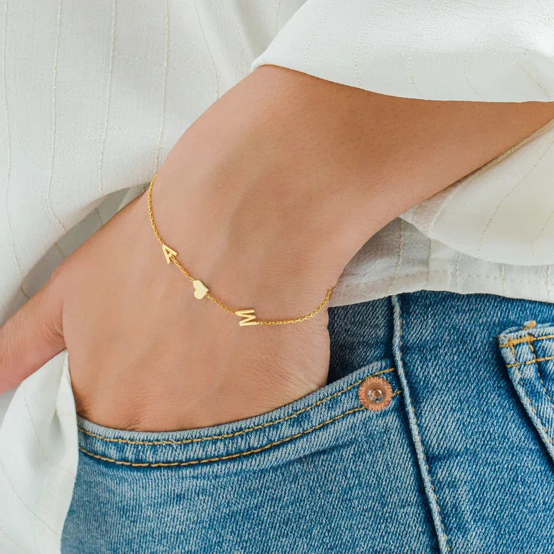 Double Initial Heart bracelet - Double Love Heart bracelet for you