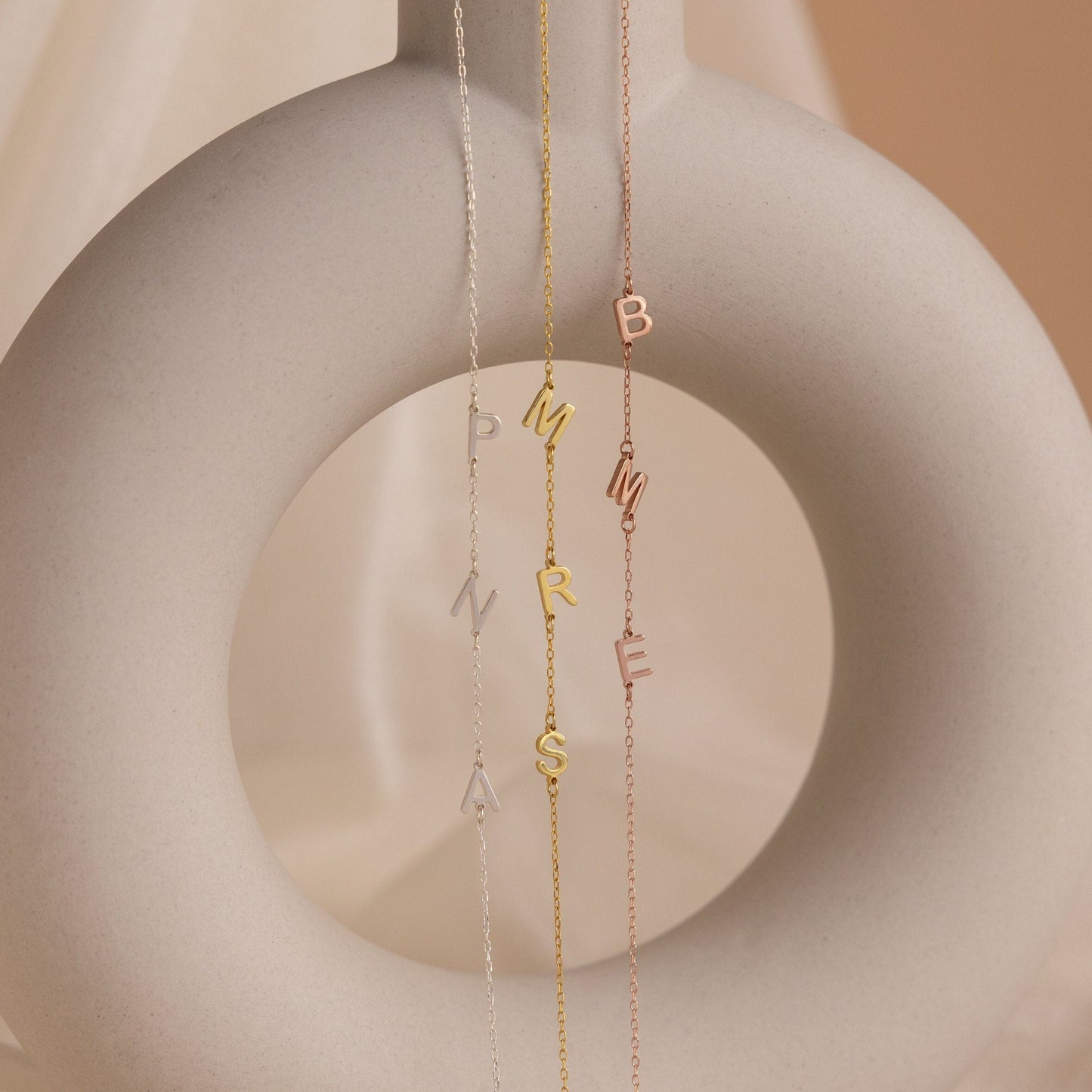 Necklace with initials on the side - Customised letter necklace
