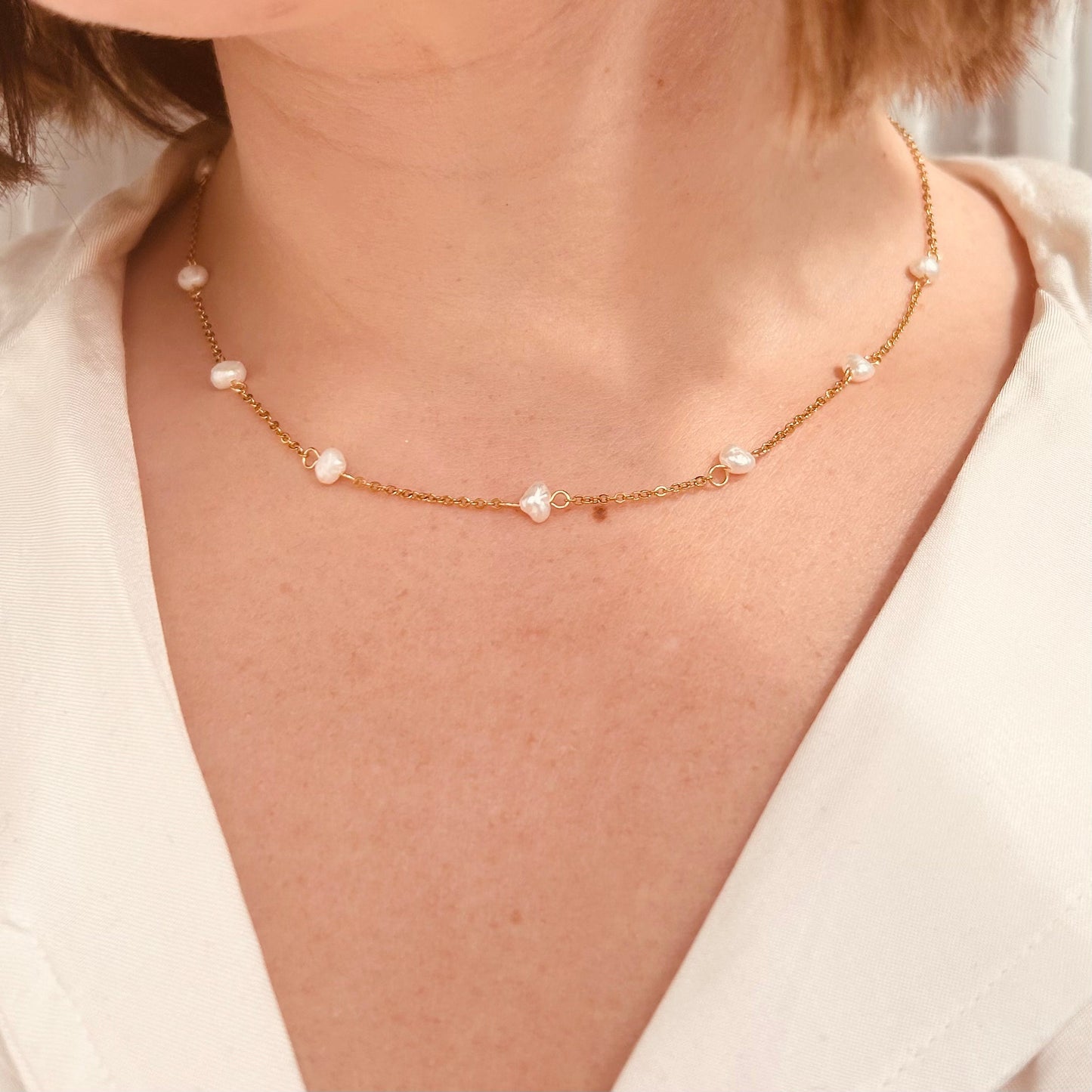 Gold pearl necklace - everyday necklace