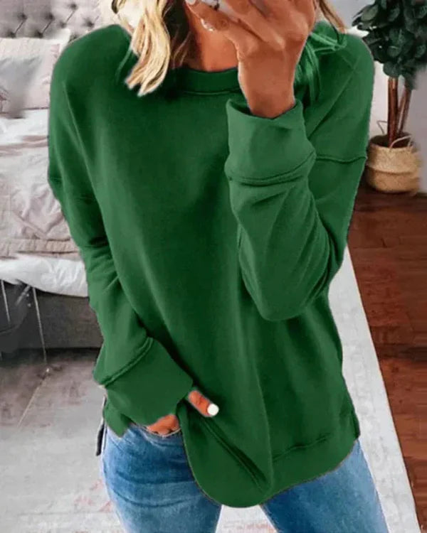 Bianca Cotton Relaxed Fit Sweatshirt | Crewneck Side Slit Sweatshirt