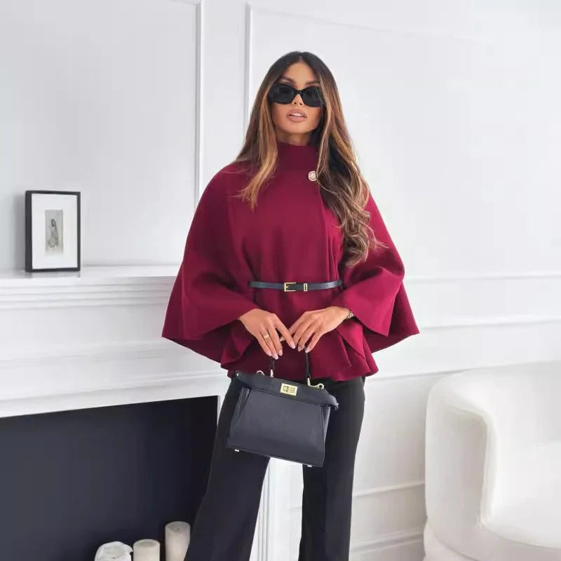Isabella Wool Cape | Belted High Neck Cape