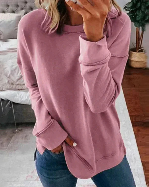 Bianca Cotton Relaxed Fit Sweatshirt | Crewneck Side Slit Sweatshirt
