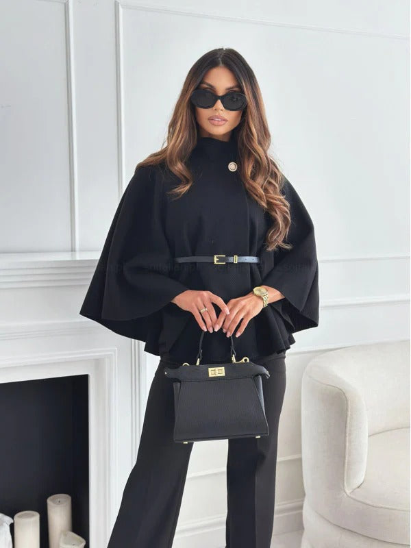 Isabella Wool Cape | Belted High Neck Cape